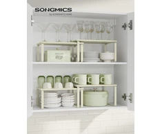 SONGMICS prieskonių lentynėlių rinkinys, 2 dalių, metalas ir mediena, kremiškai balta KCS002W02