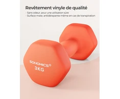 SONGMICS šešiakampiai ketaus hanteliai su neopreno danga, 2 x 3kg, oranžiniai