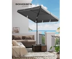 SONGMICS sodo skėtis 230 × 150 cm, UPF 50+, pasvirimo kampas 30°, reguliuojamas aukštis, pilkas