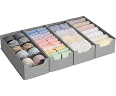 SONGMICS stalčiaus organizatorių rinkinys 4 vnt., 40x16x10 cm, suderinamas su IKEA Hemnes ir Malm, sulankstomas, pilkas