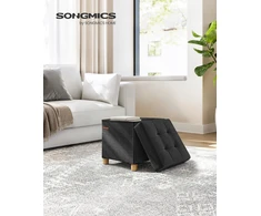 SONGMICS sulankstoma daiktadėžė-pufas 38 x 38 x 40 cm, juoda, iki 300 kg 55AA12438