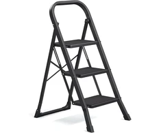SONGMICS sulankstomos 3 pakopų plieninės kopėčios su rankena, 150 kg, 777GSL003BZ01
