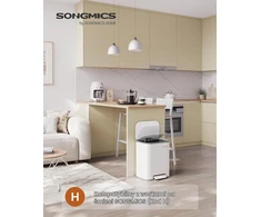 SONGMICS virtuvinė šiukšliadėžė su pedalu, 20 l, plieninė, balta