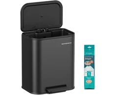 SONGMICS virtuvinė šiukšliadėžė su pedalu, 20 l, plieninė, juoda, stačiakampė