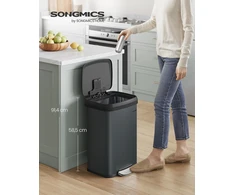 SONGMICS virtuvinė šiukšliadėžė su pedalu, 50 l, su dangčiu ir anglies filtru
