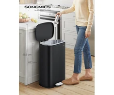 SONGMICS virtuvinė šiukšliadėžė su pedalu, 50 l, juoda, plieninė
