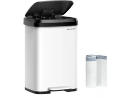 SONGMICS virtuvinė šiukšliadėžė su pedalu, 50 l, balta ir juoda