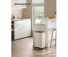 SONGMICS virtuvinis šiukšlių kibiras 30 l su pedalu, plieno, švelniu uždarymu, baltas LTB001A01