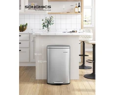 SONGMICS virtuvinis šiukšlių konteineris, 50 l, pedalas, švelnus uždarymas, plienas, LTB050E01