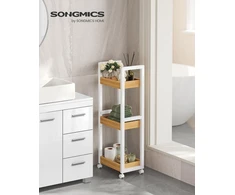 SONGMICS vonios kambario siaura lentyna ant ratukų, 3 aukštų, 20 x 30 x 80 cm
