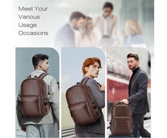 SPAHER dirbtinės odos kuprinė su USB, 25 l, 40 x 30 x 20 cm, nešiojamam kompiuteriui 15,6 colio, 1B030-PU-Brown