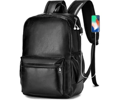 SPAHER juodas PU odos kuprinė 25 l, 40 x 30 x 20 cm, su USB jungtimi, nešiojamam kompiuteriui iki 15.6 colio, 1B030
