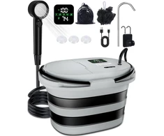 Spopal nešiojamas kempingo dušas su įmontuota pompa, LED ekranu, 20 l talpykla ir 13 000 mAh akumuliatoriumi