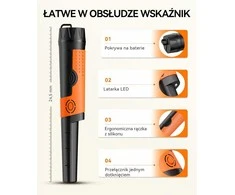 Metalo detektorius SUNPOW metalų ieškiklis, rankinis, atsparus vandeniui IP68, 360° jutiklis, LED indikatorius, OTMD12