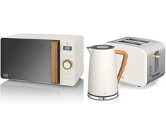 Swan Nordic pusryčių rinkinys: 1,7 l virdulys 2200 W ir 20 l 800 W mikrobangų krosnelė, balta