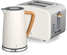 Swan Nordic pusryčių rinkinys – belaidis virdulys 1,7 l 2200 W ir duonos skrudintuvas 900 W, baltas dizainas
