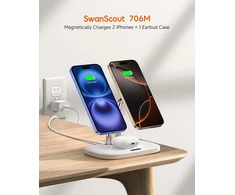 SwanScout belaidė magnetinė įkrovimo stotelė dviem iPhone ir AirPods, 10 W, 706M S10027