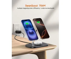SwanScout belaidė magnetinė įkrovimo stotelė dviem iPhone ir AirPods, 10 W, 706M