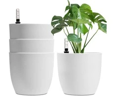T4U dekoratyvinių plastikinių apvalių vazonų rinkinys su savilaistymo sistema ir vandens lygio indikatoriumi, 22 cm, 4 vnt., PG1312-M