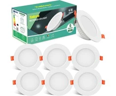 Tailcas įleidžiamų LED šviestuvų rinkinys, 6 W, 4500 K, 600 lm, apvalūs, 6 vnt., ultra ploni, 85–95 mm