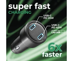 Teknoll automobilinis USB-C įkroviklis 65 W su 2 USB-C PD jungtimis CBRTEKN2USB65WK