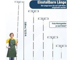 Teleskopinė langų valymo šluostė su nerūdijančio plieno kotu, 388 cm ilgio, mikropluošto 39 cm padas