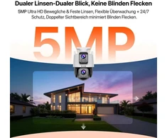Tenda lauko stebėjimo kamera su dviem 5 MP objektyvais, Wi-Fi, PTZ, IP65, CH10
