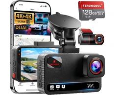 TERUNSOUl automobilinis vaizdo registratorius 4K priekiui ir galui, Wi-Fi, GPS, D016
