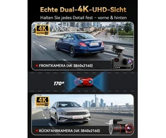 TERUNSOUl automobilinis vaizdo registratorius 4K priekiui ir galui, Wi-Fi, GPS, D016