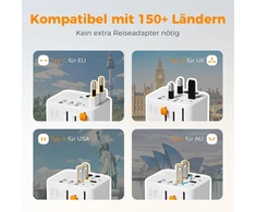 TESSAN universalus kelioninis kištukų adapteris su 2 USB-A ir 2 USB-C jungtimis, 2500 W TS-WTA10