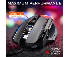 THE G-LAB su laidu žaidimų pelė su RGB apšvietimu ir 11 programuojamų mygtukų, 10000 DPI, KULT-NITROGEN-CORE