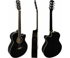 TIGER Pilno dydžio elektroakustinės gitaros pradedančiųjų rinkinys, juodas