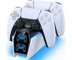 Tokluck dviguba greito įkrovimo stotelė PS5 ir PS5 Edge valdikliams, balta