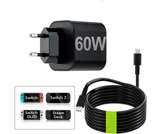 Tolesum tinklo įkroviklis Nintendo Switch 2/OLED/Lite, 60 W USB-C, 1.5 m