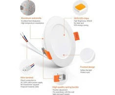 Tomosu LED įleidžiamas lubų šviestuvas 5 W 450 lm IP44 2700 K, plonas, 75-90 mm skylė, šiltai baltas