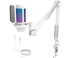 TONOR TC310+ USB kardioidinis žaidimų mikrofonas su RGB apšvietimu, baltas