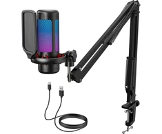 TONOR USB žaidimų mikrofonas su RGB apšvietimu ir reguliuojama šviesos intensyvumu TC310+