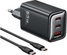 toocki 65 W GaN tinklo įkroviklis su 3 prievadais ir 1 m USB-C laidu, TCT65-22