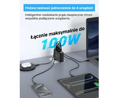 TOPADRE 100 W USB-C įkroviklis su 3 USB-C ir USB-A jungtimis bei LED ekranu, RCE-10002