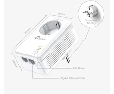 TP-Link Powerline AV1000 adapterių rinkinys su lizdu, Gigabit Ethernet, TL-PA7027P KIT