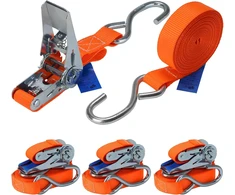 Transportavimo dirželių rinkinys su įtempėju ir kabliukais, 2,5 cm x 6 m, 4 vnt., 700 kg