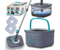 True &amp; Tidy grindų valymo rinkinys su 2 skyrių kibiru ir 2 mikropluošto šluostėmis SPIN-800 A