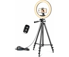 UBeesize 12" LED žiedinė lempa su telefonu laikikliu ir 50" trikoju, USB maitinimas