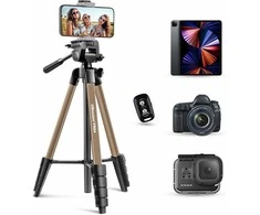UBeesize 163 cm aliuminio telefonų ir fotoaparatų trikojis su Bluetooth pulteliu, šampaninis