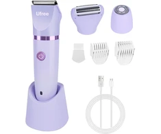 Ufree moteriškas elektrinis bikini kirpimo peiliukas IP7X su keramikiniais ašmenimis, vandeniui atsparus, violetinis
