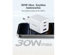 UGREEN 30 W GaN II 3 prievadų USB-C ir USB-A sieninis įkroviklis, baltas, 85328