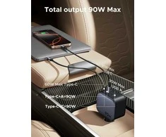 UGREEN 3‑in‑1 90 W automobilinis įkroviklis su 60 W ištraukiamu USB‑C laidu, 3x USB jungtys