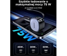 UGREEN 75 W ištraukiama automobilinė USB‑C / USB A įkroviklis su 75 cm C kabeliu, 3 lizdai, EC601