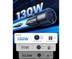 UGREEN automobilinis įkroviklis 130 W su 2 USB-C ir USB-A jungtimis, CD293