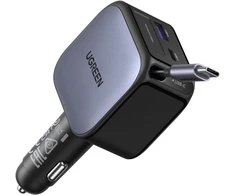 UGREEN automobilinis įkroviklis 60 W su įtraukiamu USB-C laidu, USB-C ir USB-A, EC602
